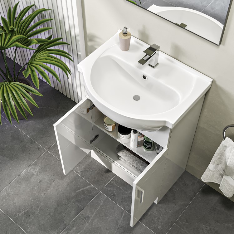 570mm White Freestanding Vanity Unit with Basin - Classic