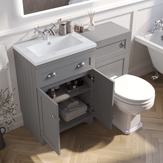 1100mm Grey Toilet and Sink Unit with Traditional Toilet - Baxenden