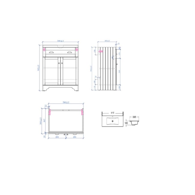 1100mm Grey Toilet and Sink Unit with Traditional Toilet - Baxenden