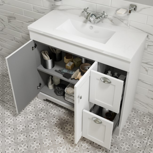 GRADE A2 - 900mm White Freestanding Vanity Unit with Basin - Baxenden