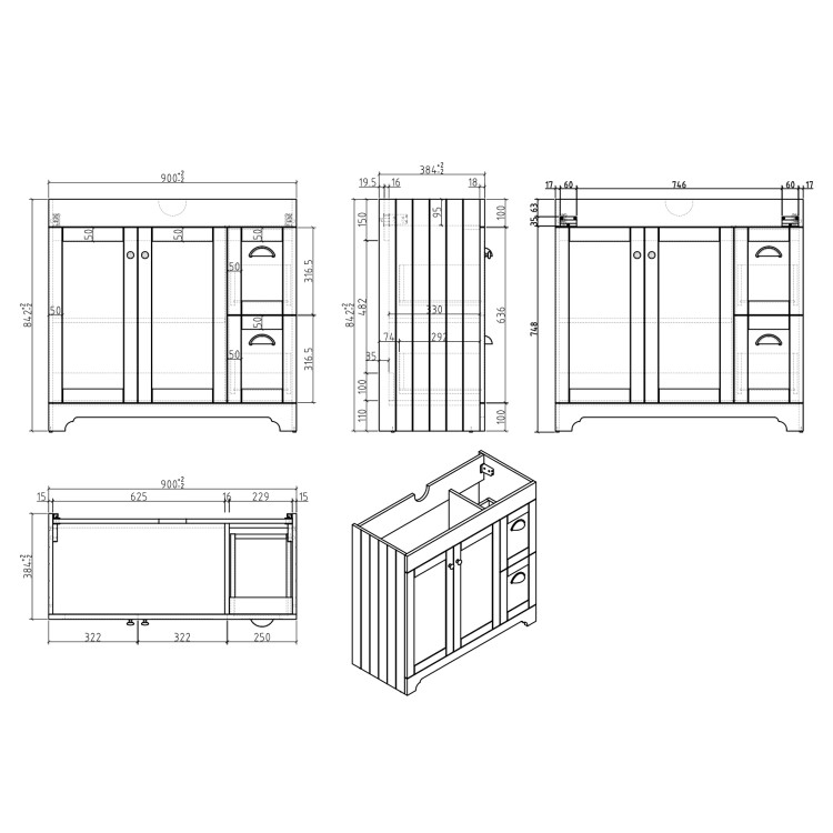 900mm White Freestanding Vanity Unit with Basin - Baxenden