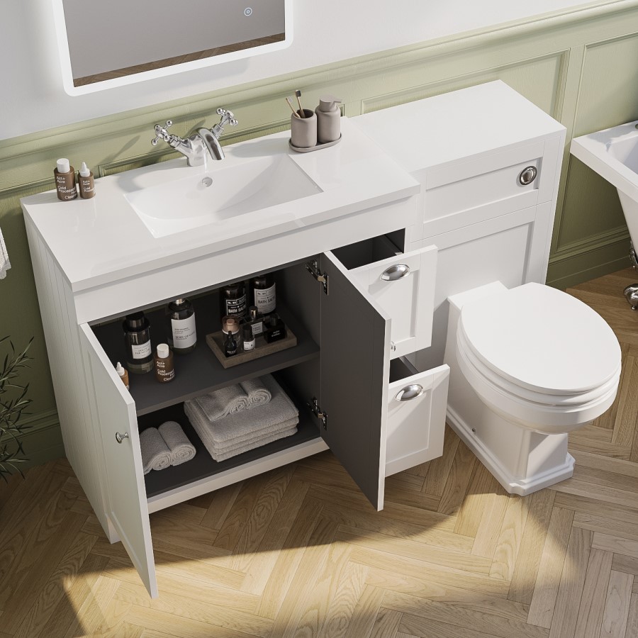 1400mm White Toilet and Sink Unit with Traditional Toilet- Baxenden