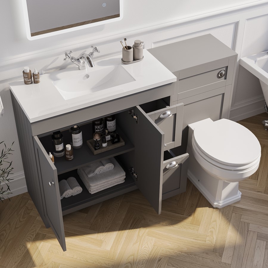 1400mm Grey Toilet and Sink Unit with Traditional Toilet - Baxenden