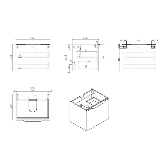 600mm Concrete Effect Wall Hung Vanity Unit with Gloss Basin - Sion