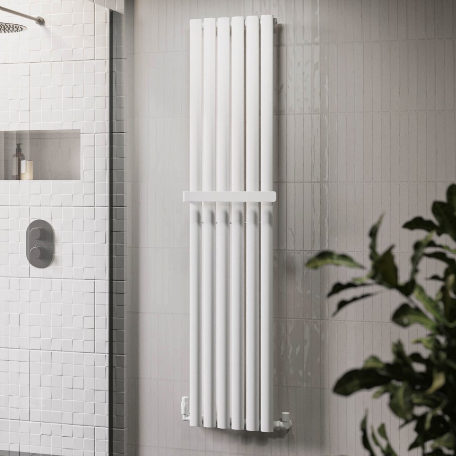 White Vertical Single Panel Radiator with Towel Bar 1600 x 360mm - Margo