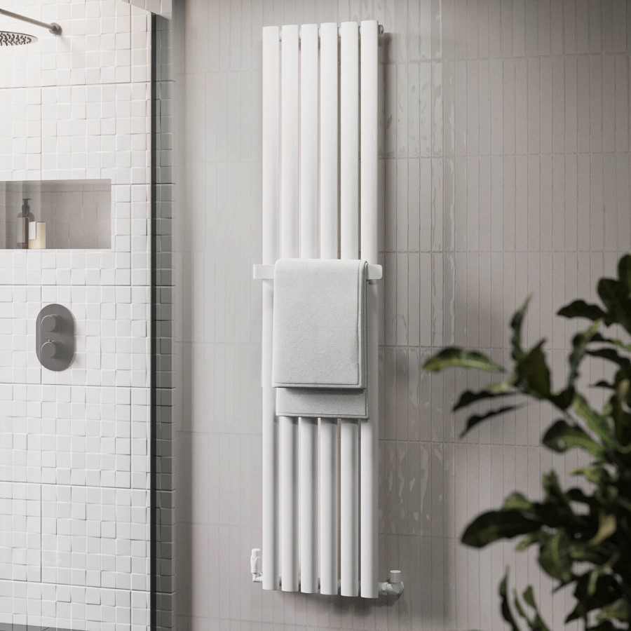 White Vertical Single Panel Radiator with Towel Bar 1600 x 360mm - Margo