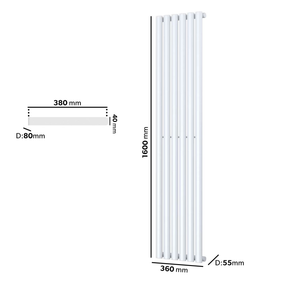 White Vertical Single Panel Radiator with Towel Bar 1600 x 360mm - Margo