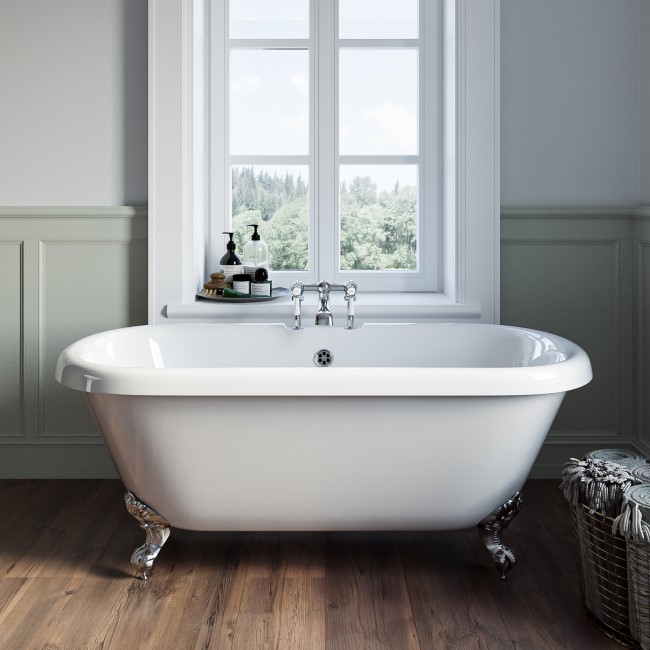 Freestanding Double Ended Roll Top Bath with Chrome Feet 1690 x 740mm - Park Royal