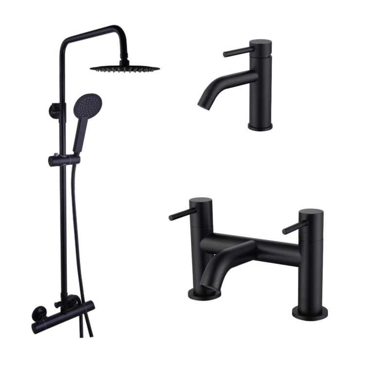 Black Shower Bath and Basin Tap Set - Arissa