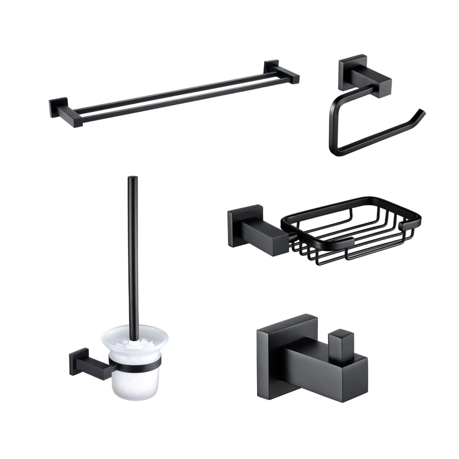 Black 5 Piece Bathroom Accessory Set - Arissa