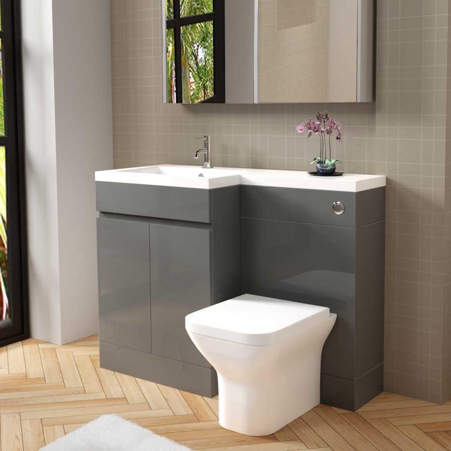 1100mm Grey Toilet and Sink Unit Left Hand with Square Toilet - Florence