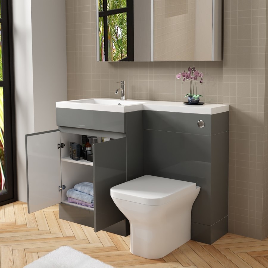 1100mm Grey Toilet and Sink Unit Left Hand with Square Toilet - Florence