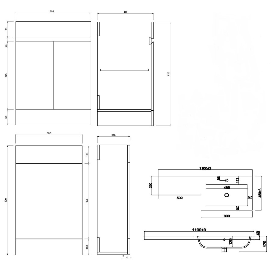 1100mm Grey Toilet and Sink Unit Left Hand with Square Toilet - Florence