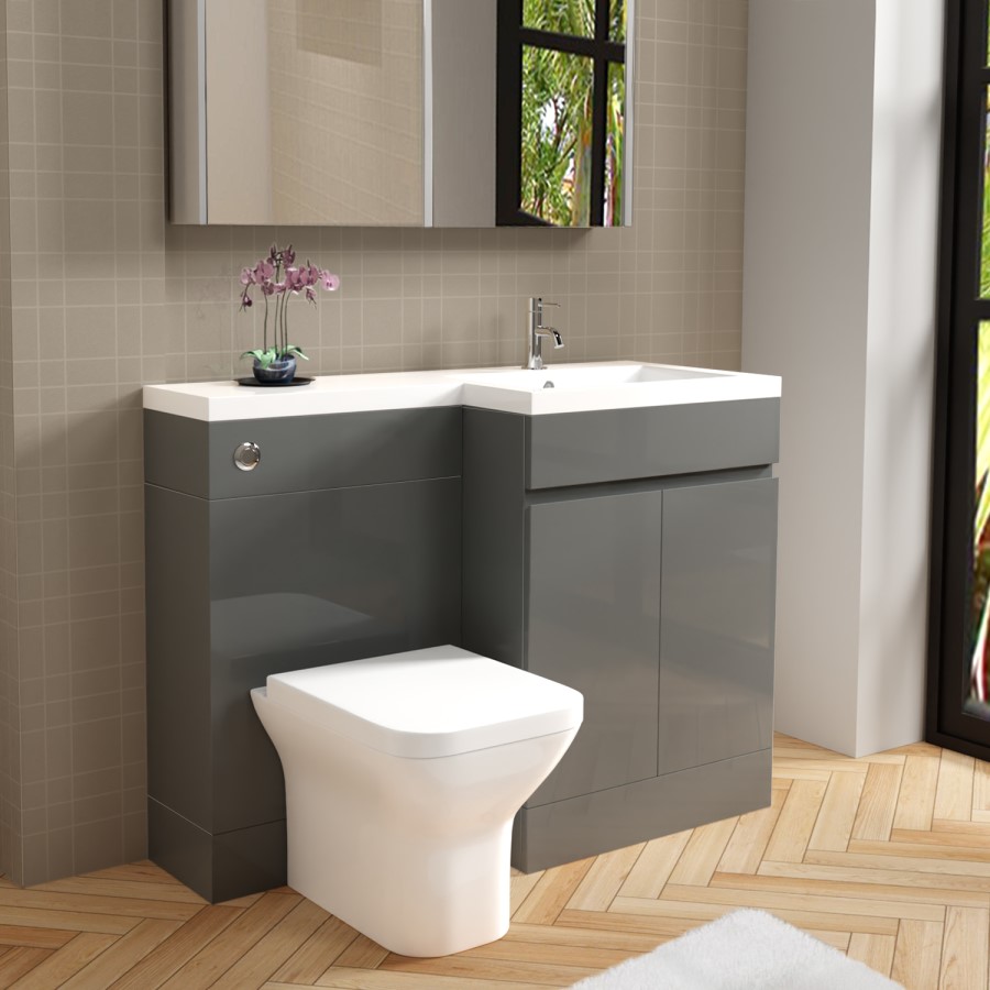 1100mm Grey Toilet and Sink Unit Right Hand with Square Toilet - Florence