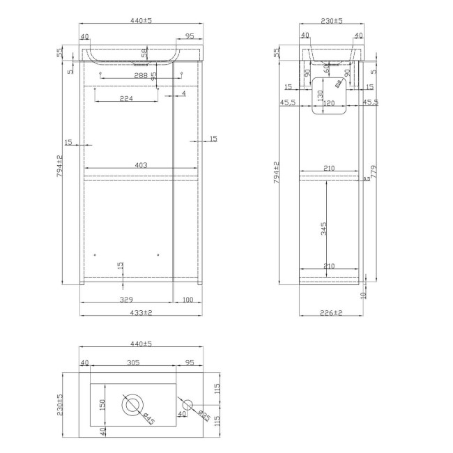 440mm White Cloakroom Vanity Unit with Basin - Virgo