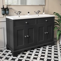 1200mm Grey Freestanding Double Vanity Unit with Sink - Burford