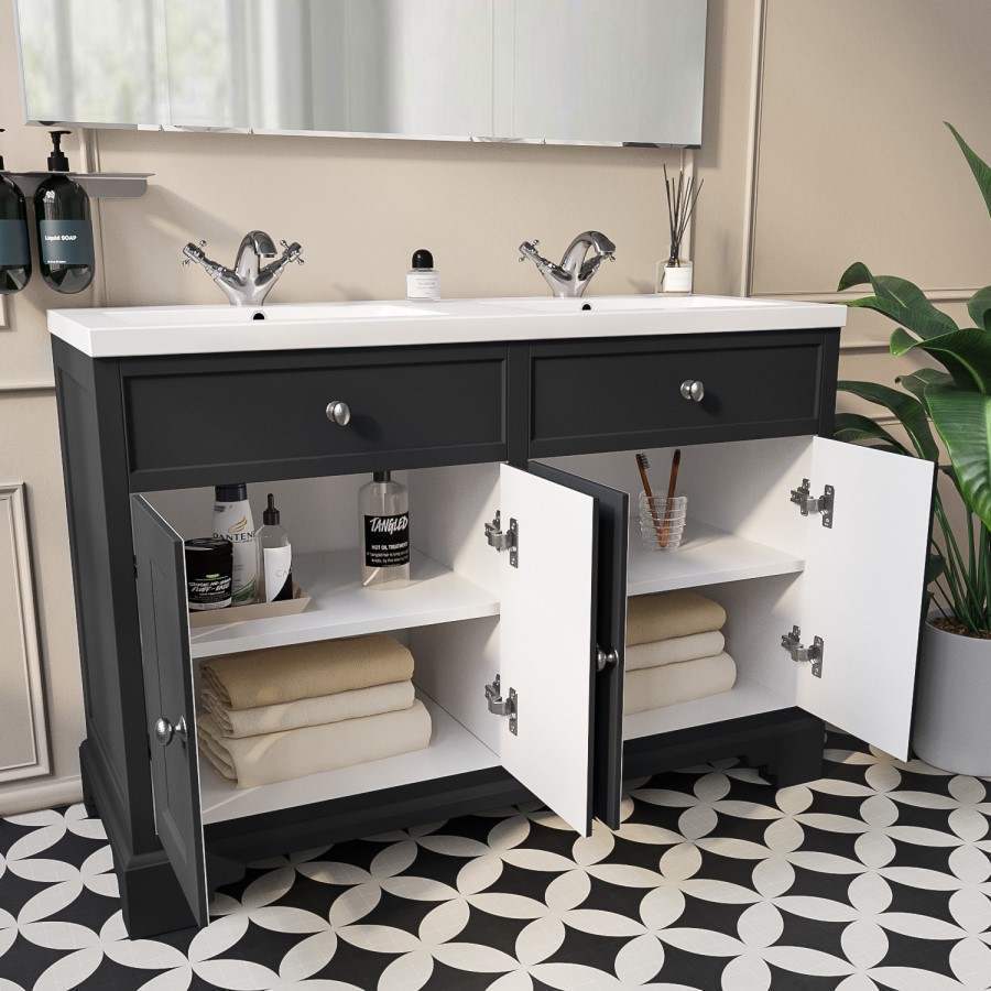 1200mm Grey Freestanding Double Vanity Unit with Sink - Burford