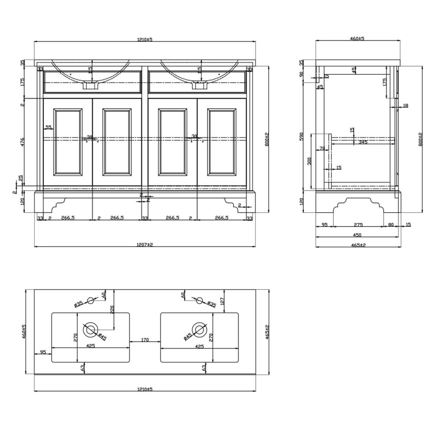 1200mm Grey Freestanding Double Vanity Unit with Sink - Burford