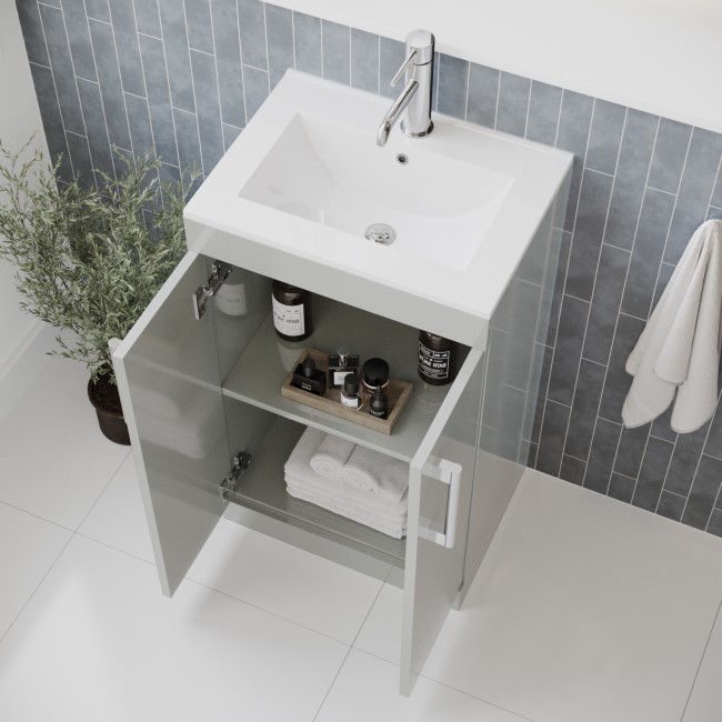 500 mm Grey Freestanding Vanity Unit with Basin and Chrome Handles - Ashford