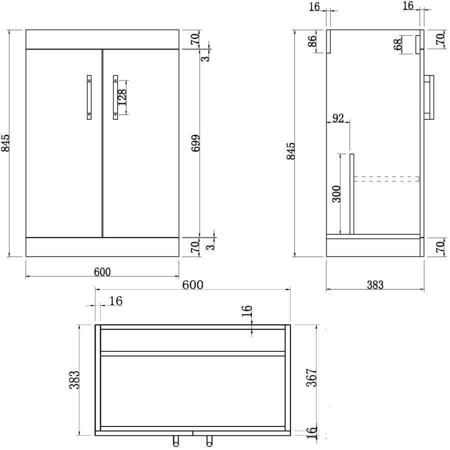 600 mm White Freestanding Vanity Unit with Basin and Chrome Handles - Ashford