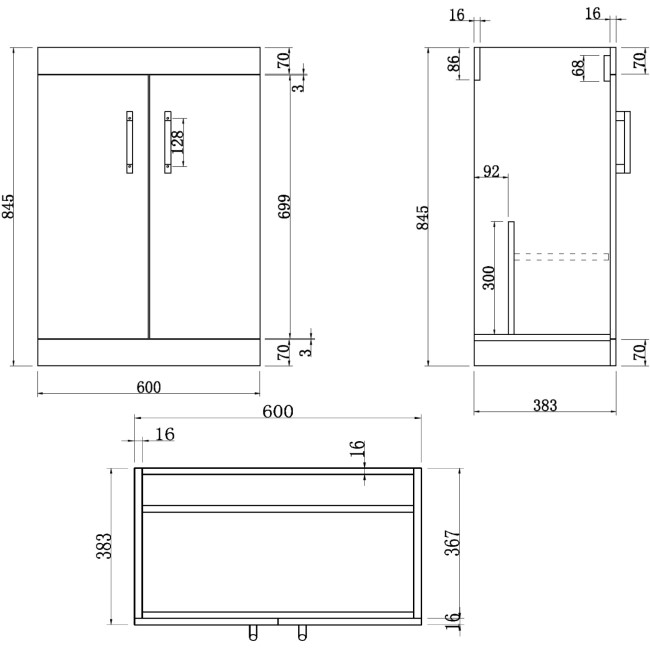 600mm Grey Freestanding Vanity Unit with Basin and Chrome Handles - Ashford