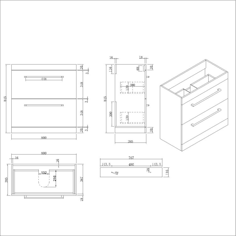 Grade A1 - 800mm White Freestanding Vanity Unit with Basin and Chrome Handles - Ashford