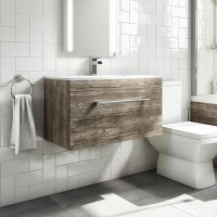 800mm Wood Effect Wall Mounted Vanity Unit and Basin - Ashford