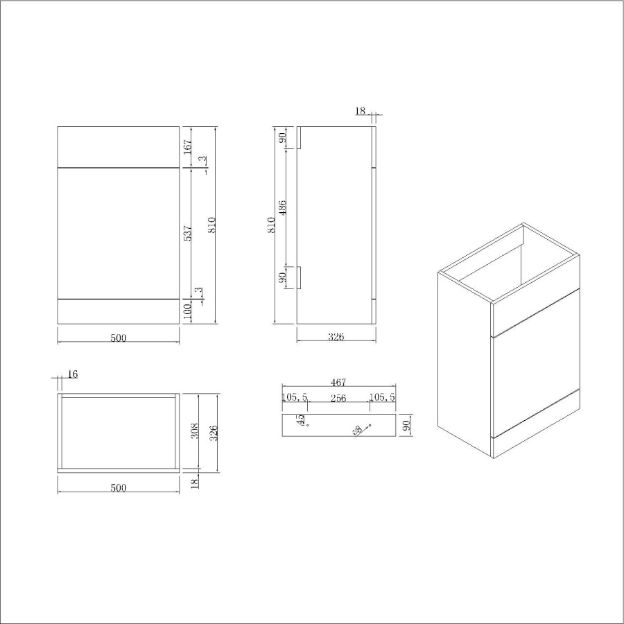 1100mm Grey Left Hand Toilet and Sink Unit with Square Toilet and Black Fittings - Bali