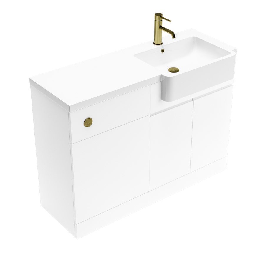 1100mm White Right Hand Toilet and Sink Unit with Brass Fittings - Unit & Basin Only - Bali