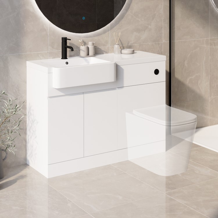 1100mm White Left Hand Toilet and Sink Unit with Black Fittings - Unit & Basin Only - Bali