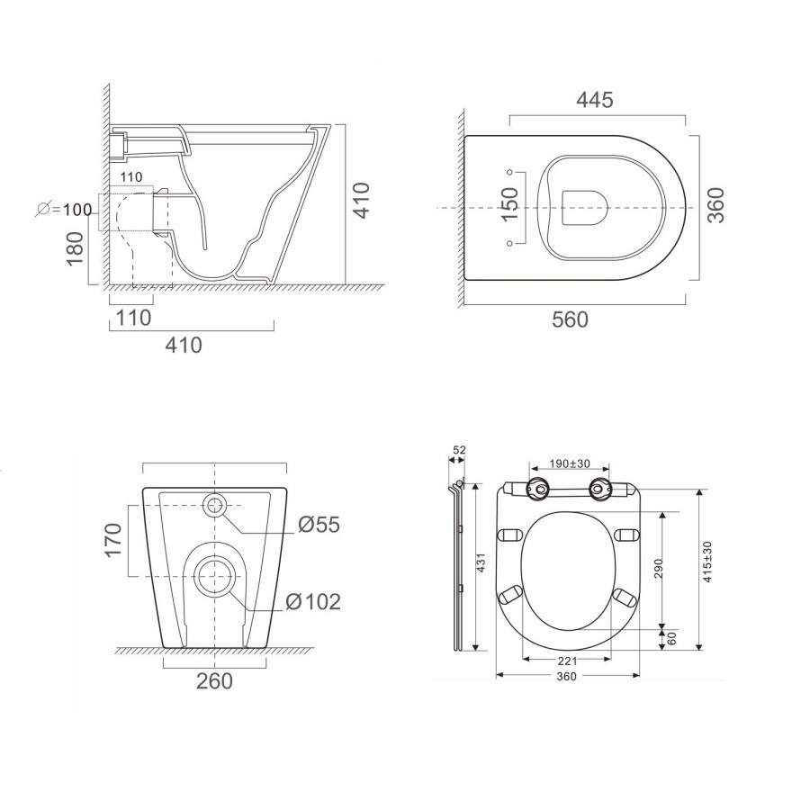 Grade A1 - 1100mm Grey Toilet and Sink Unit Right Hand with Round Toilet and Chrome Fittings - Bali