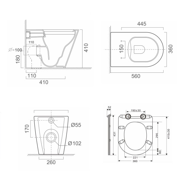 Grade A1 - 1100mm Grey Toilet and Sink Unit Left Hand with Round Toilet - Bali