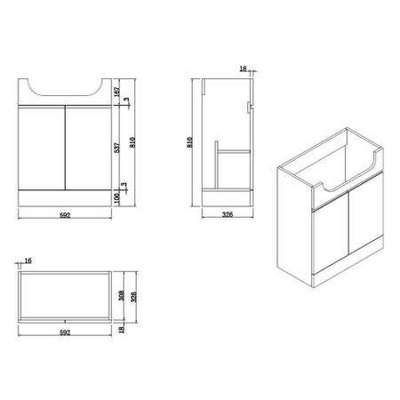 1100mm Grey Toilet and Sink Unit Right Hand with Round Toilet and Child Step - Bali