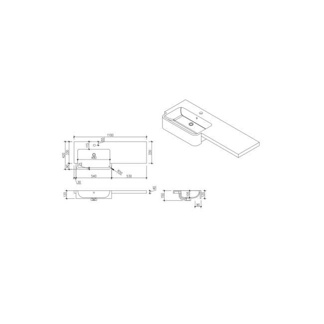 1100mm Grey Toilet and Sink Unit Right Hand with Round Toilet and Child Step - Bali