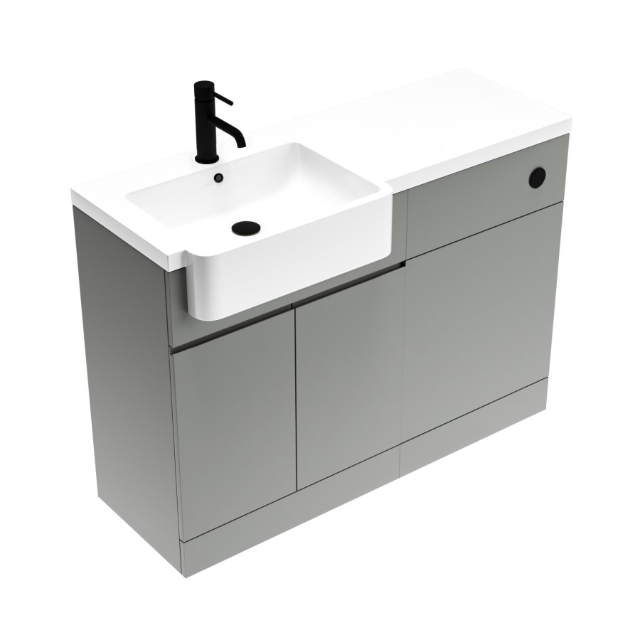 1100mm Grey Left Hand Toilet and Sink Unit with Square Toilet and Black Fittings - Bali