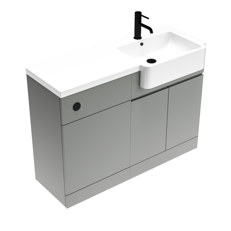 1100mm Grey Right Hand Toilet and Sink Unit with Square Toilet and Black Fittings - Bali