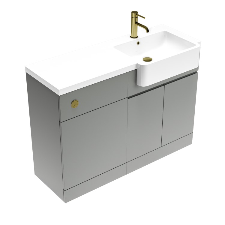 1100mm Grey Right Hand Toilet and Sink Unit with Square Toilet and Brass Fittings - Bali