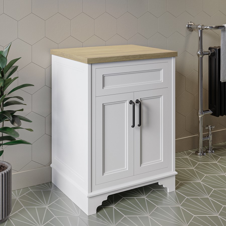 Grade A2 - 600mm White Freestanding Countertop Vanity Unit - Camden