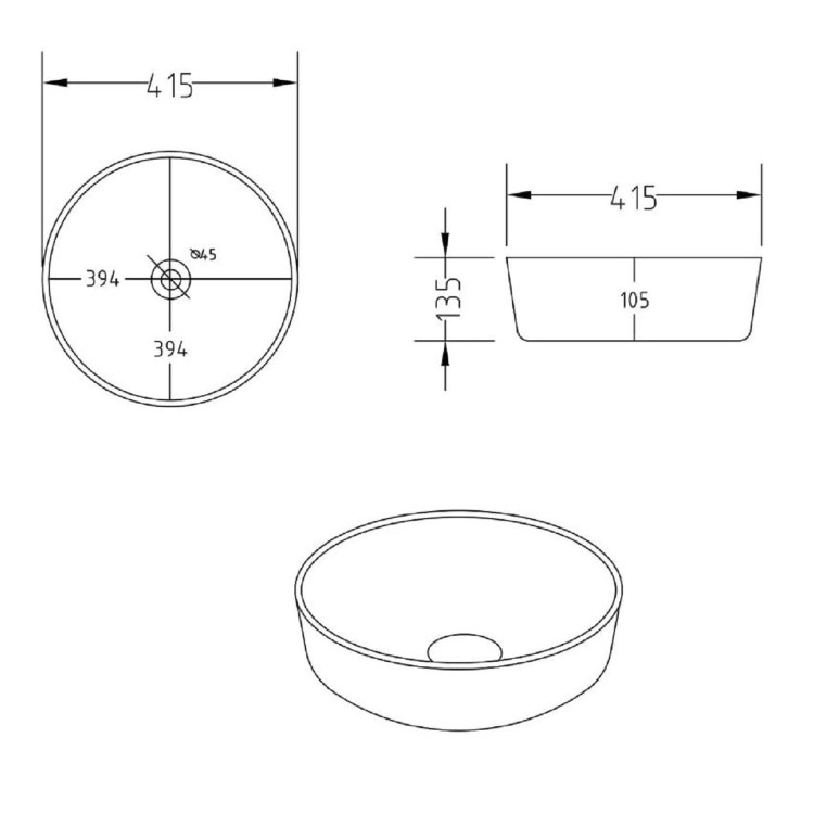 600mm Black Freestanding Countertop Vanity Unit with Basin - Camden