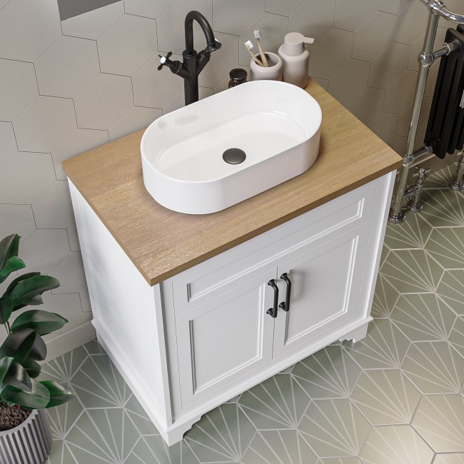 800mm White Freestanding Countertop Vanity Unit with Basin - Camden