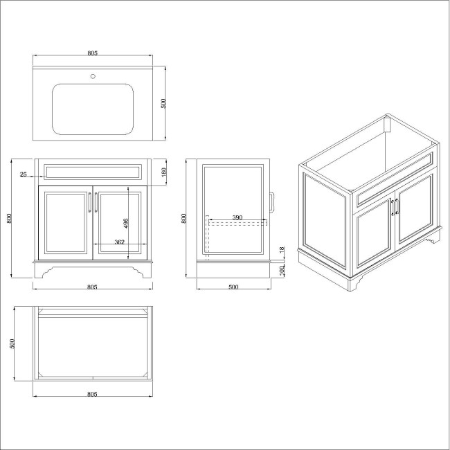 800mm White Freestanding Countertop Vanity Unit with Basin - Camden