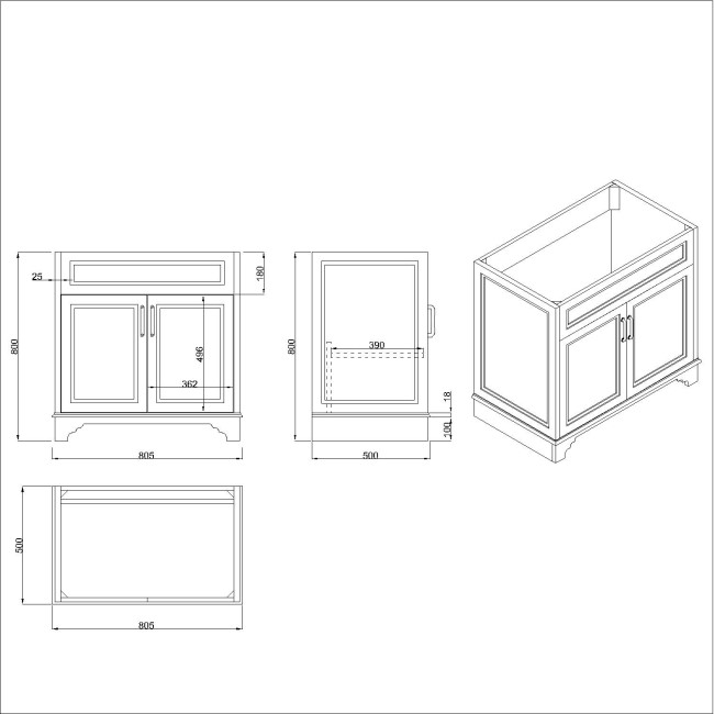 800mm White Freestanding Countertop Vanity Unit - Camden