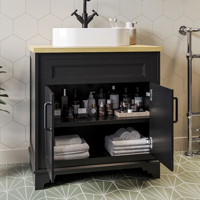 800mm Black Freestanding Countertop Vanity Unit with Basin - Camden