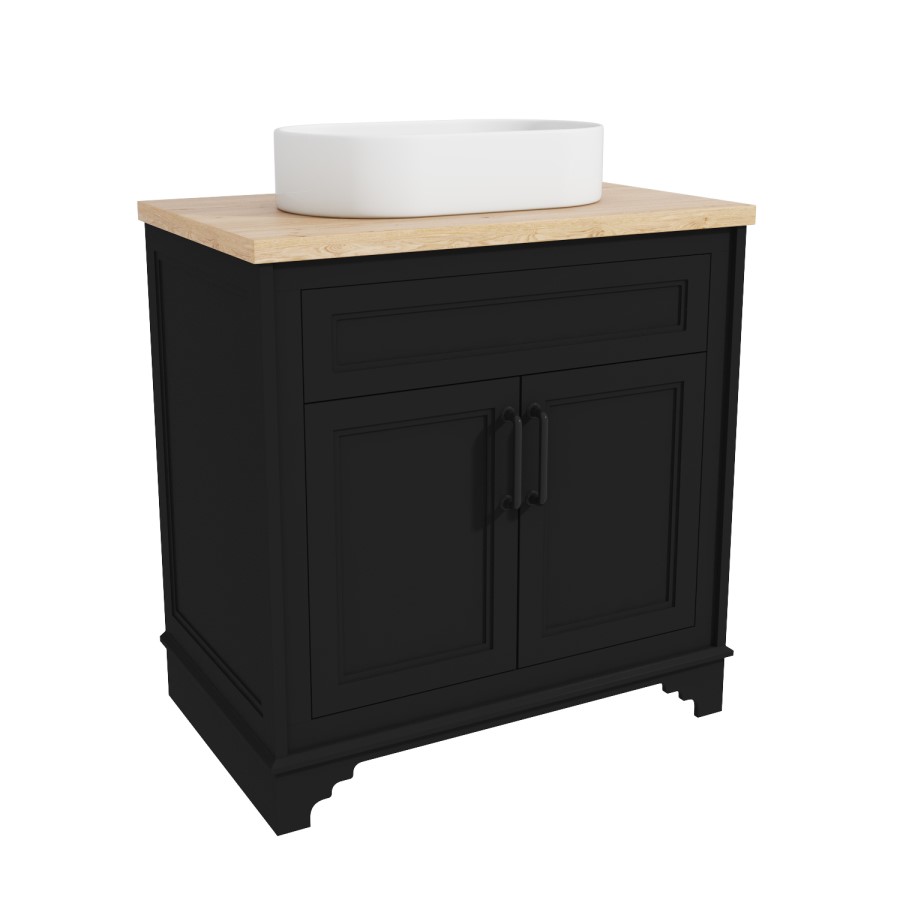 Grade A2 - 800mm Black Freestanding Countertop Vanity Unit with Basin - Camden