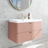 800mm Pink Wall Hung Vanity Unit with Basin and Brass Handles - Empire