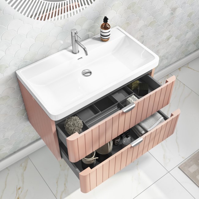 800mm Pink Wall Hung Vanity Unit with Basin and Chrome Handles - Empire