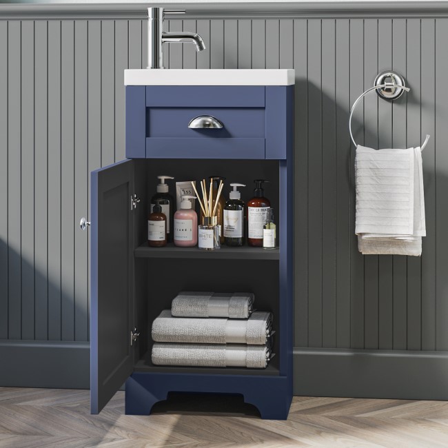 Grade A1 - 400mm Blue Cloakroom Vanity Unit with Basin - Baxenden