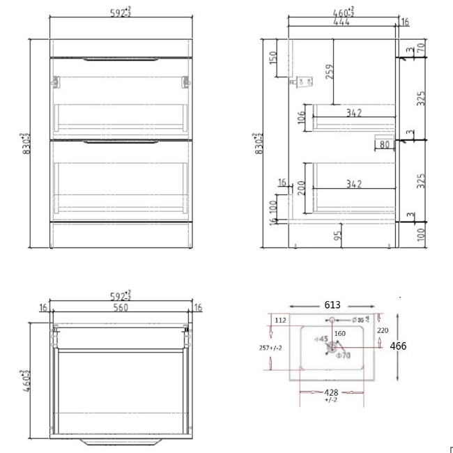 Grade A2 - 600mm White Freestanding Vanity Unit with Matt Basin - Sion