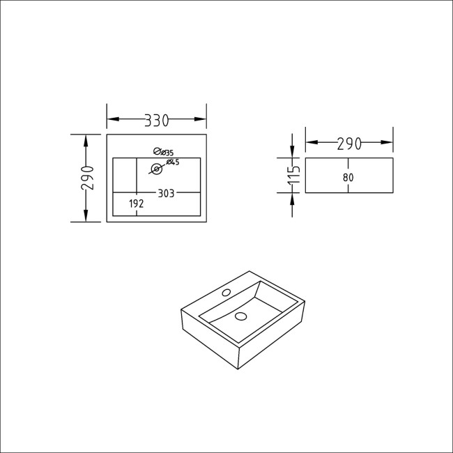 Cloakroom Wall Hung Basin and Waste 330mm - Houston