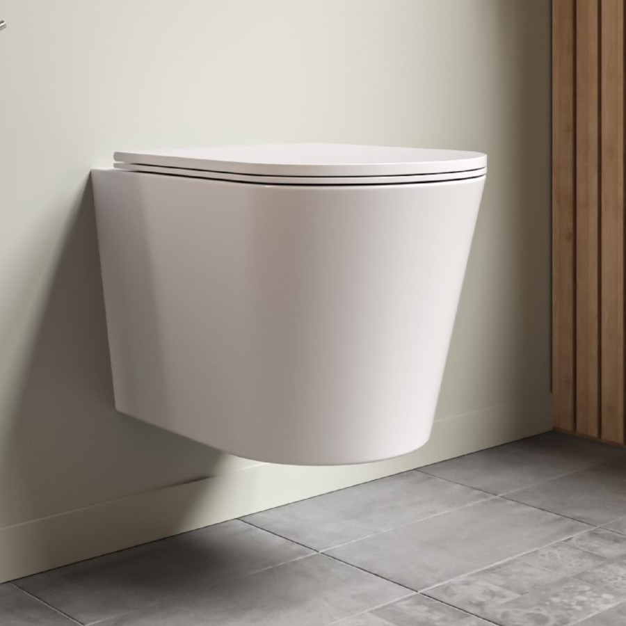 Grade A1 - Matt White Wall Hung Rimless Toilet with Soft Close Seat - Verona